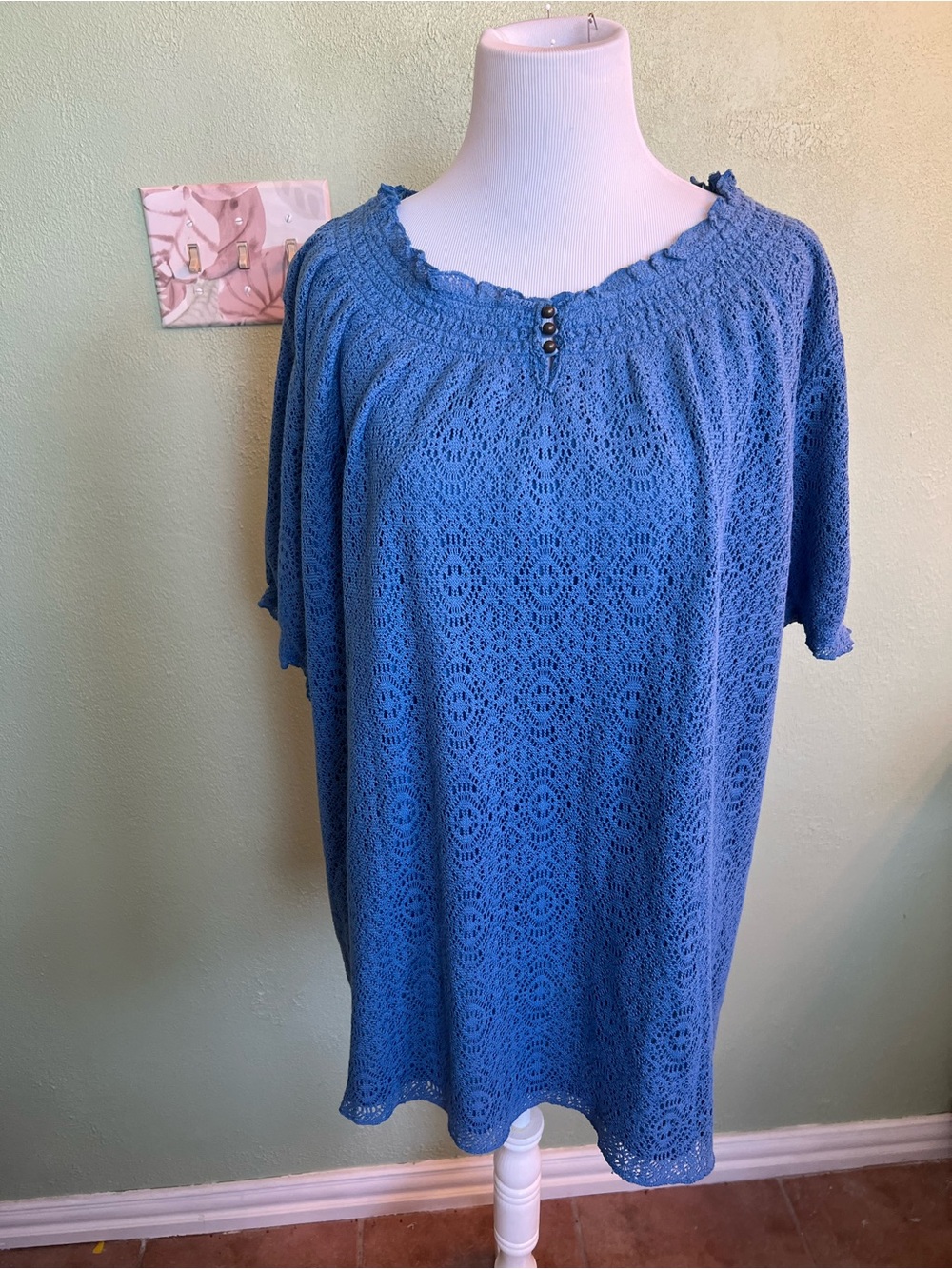 Catherine’s - Women’s Blue Crochet Lace Short-Sleeve Top